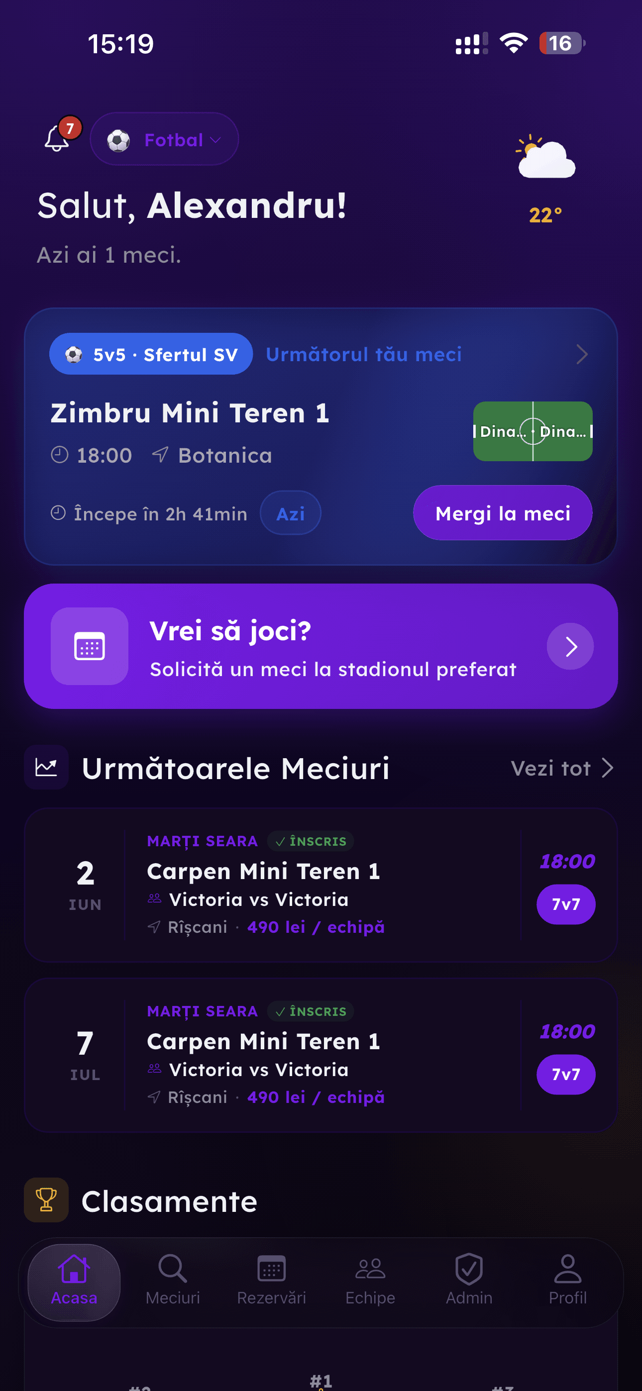 Ecranul principal Sporta MD